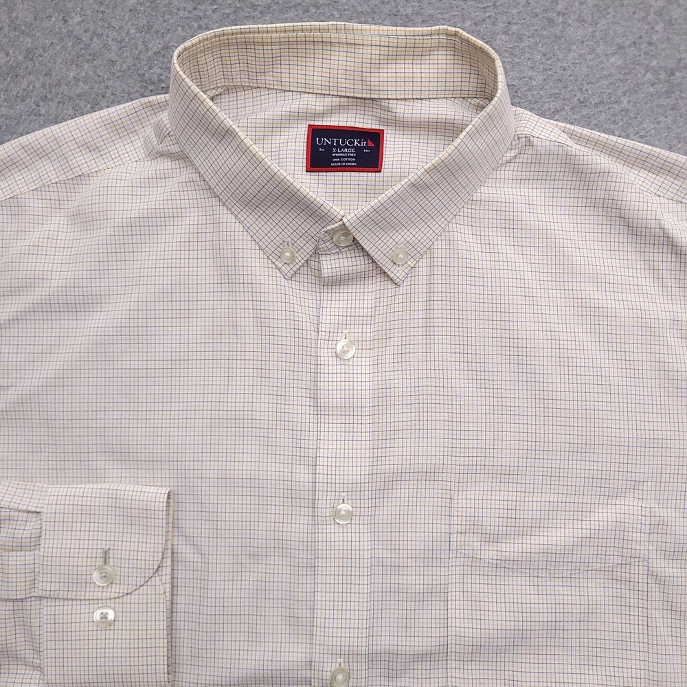 UNTUCKit Button Down Shirt Mens XL Wrinkle Free Yellow Tattersall Long Sleeve